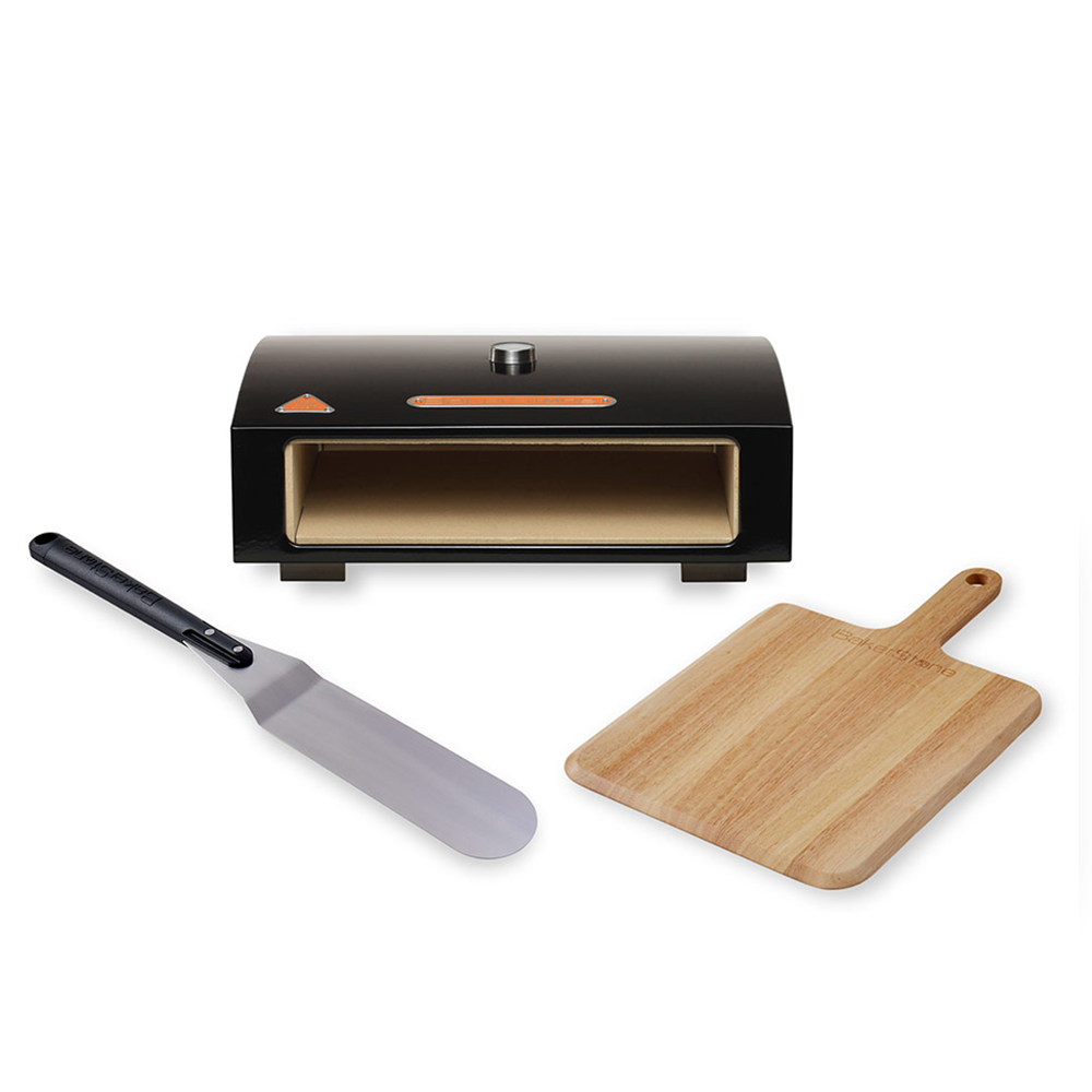 BakerStone Basic Series Pizza Oven Box Kit, SKU B-ABDXX-O-000, shown with its included peel and turner