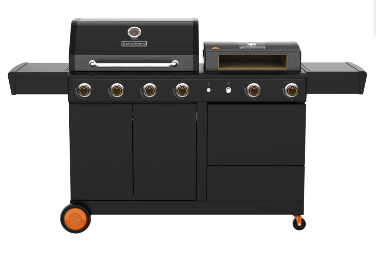 BakerStone BSF4501-EBK-E-000 multi-function LP cooking center with grill and pizza oven box