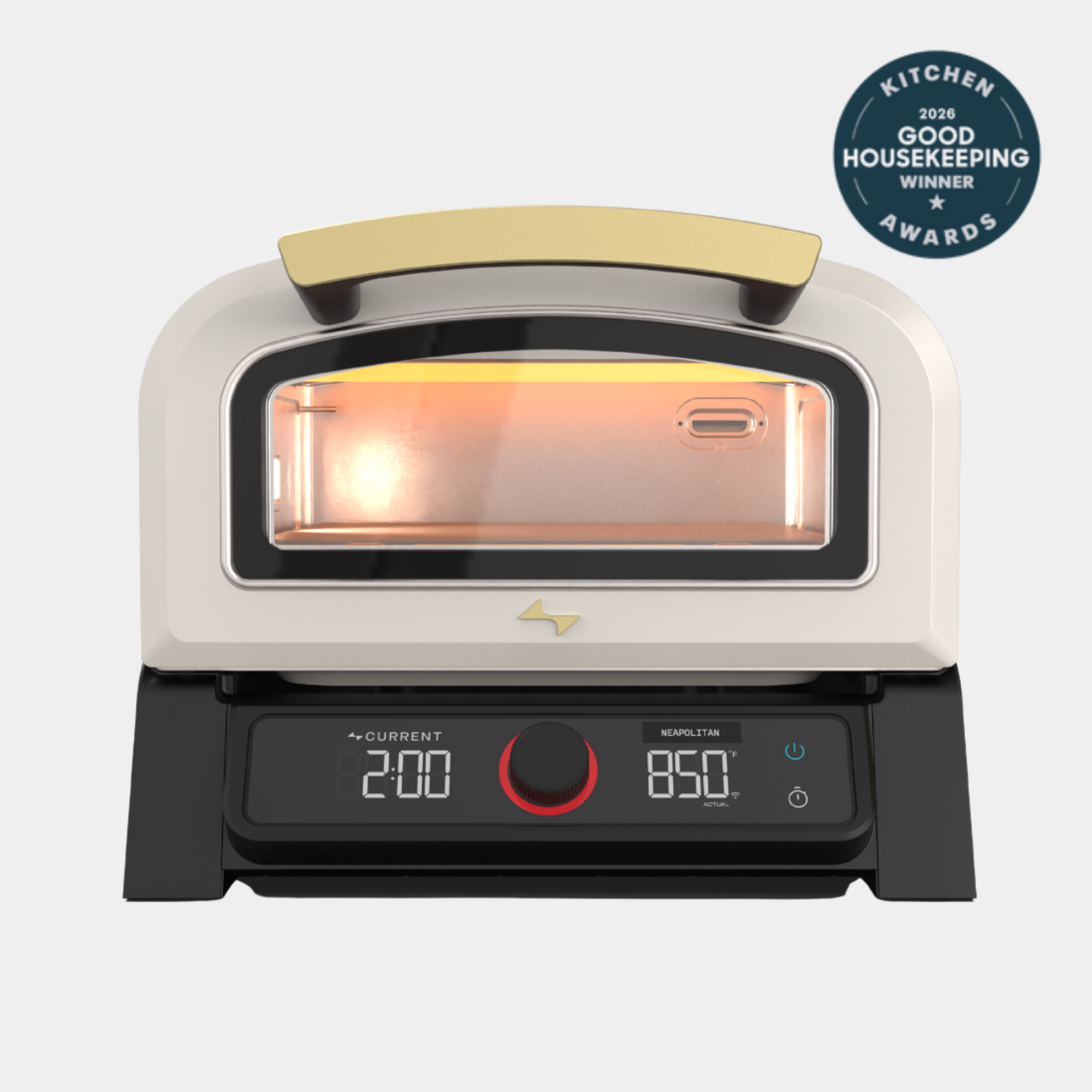 Current Model P+ electric pizza oven in Sand with controller and viewing window