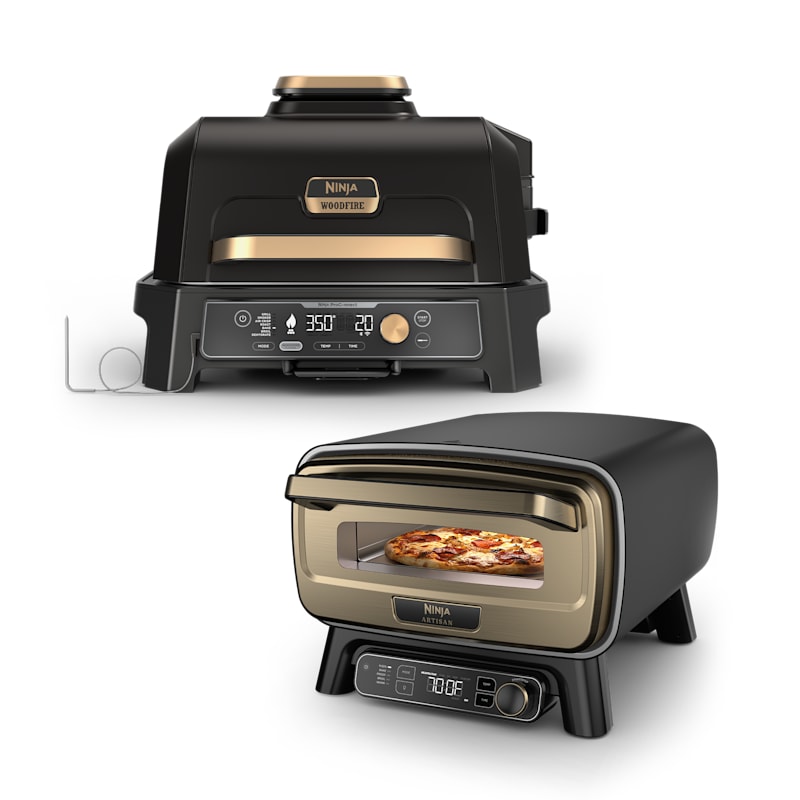 Ninja Woodfire Pro Connect XL grill and separate Artisan pizza oven in official bundle image