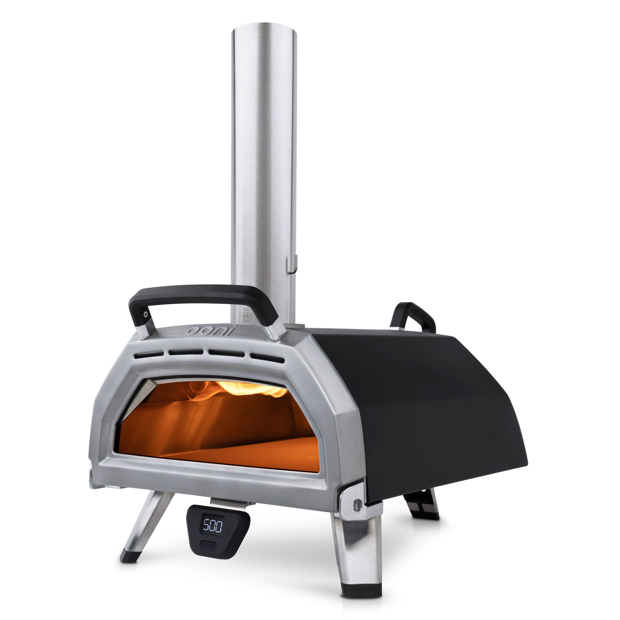 Ooni Karu 16 outdoor multi-fuel pizza oven with front-mounted digital thermometer
